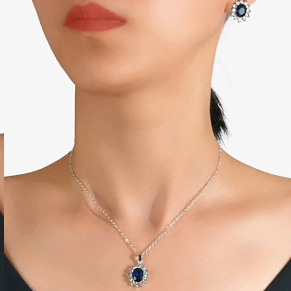Elegant Skin-Friendly Royal Blue Crystal Necklace Set For Women