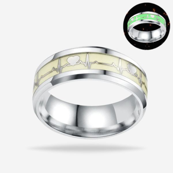 Fashion Silver Luminous Finger Rings For Couples Glowing In Dark Jewelry- Size 8
