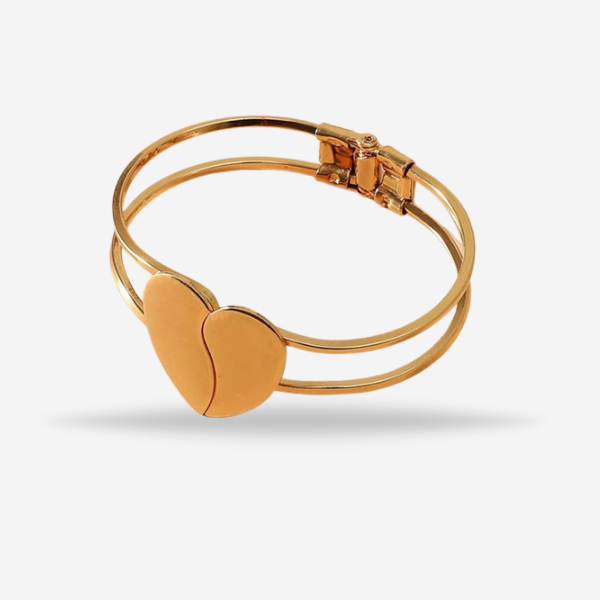 Golden Love Heart Bangle Cuff Bracelet Lovely Hand Jewelry for Girls and Women, Symbolizing Affection and Elegance - Jewelry