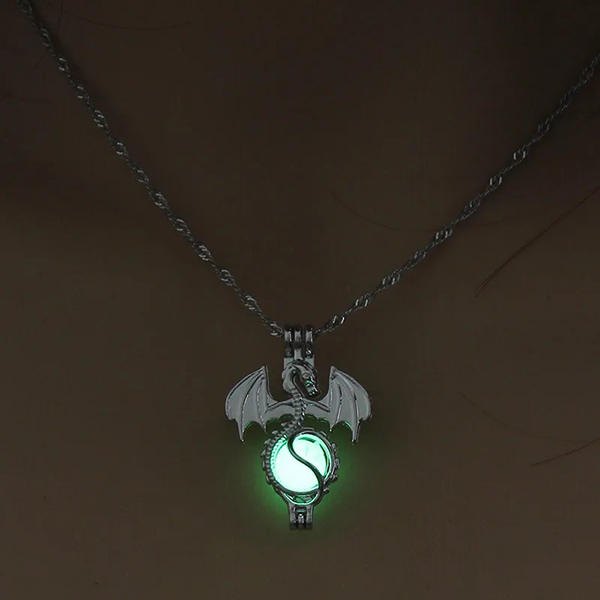 Glow In The Dark Green Flying Dragon Stone Cage Pendant Necklace For Ladies Fashion Jewelry Accessories
