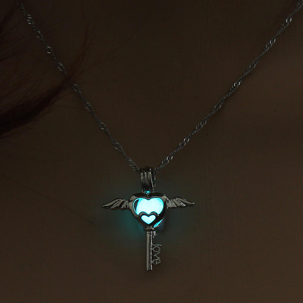 Glow in The Dark necklaces For women Luminous Green Heart Flying Beads Cage Pendant Fashion Jewelry