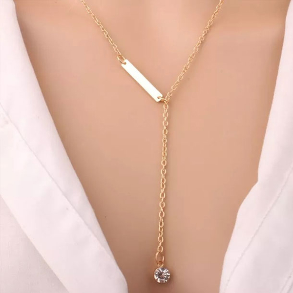 Golden Choker Crystal Water Drop Long Chain Pendant For Girls