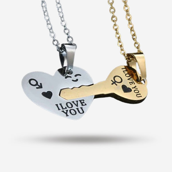 Heart Shape Lock And Key Couple Necklace Pendant For Men & Women Jewelry