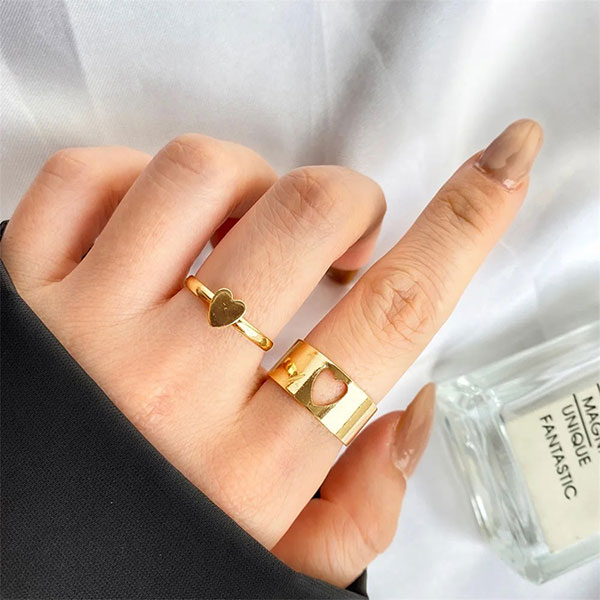 Heart-shaped Golden Adjustable Open Finger Rings For Lovers- Infinite Love