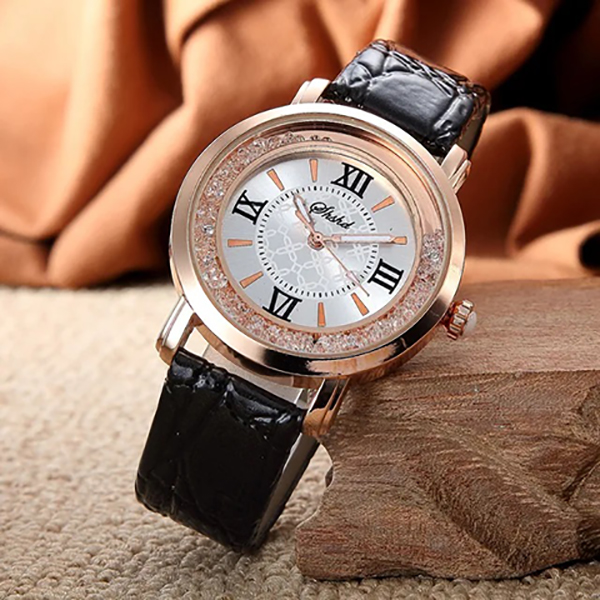 High-Quality Black Leather Bracelet Wristwatch For Women's Fashion