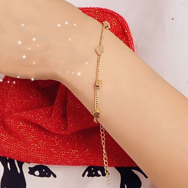 Love Heart Linked Charm Beaded Chain Bracelet For Girls