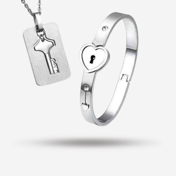 Love Heart Lock Key Couple Bracelet Necklace, Perfect Gifts For Lovers
