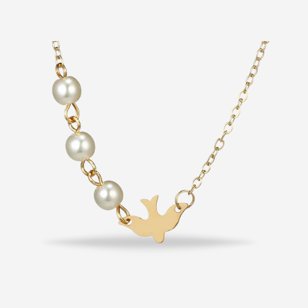 Lovely Bird Pearl Shape Golden Chain Choker Necklace For Women & Girls