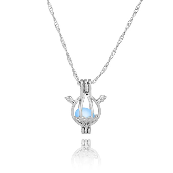 Hollow Luminous Lucky Angel Wings Glow In The Dark Necklaces Water Drop Shaped Cage Pendant For Women & Girls Jewelry