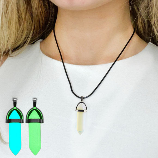 Luminous and Hexagonal Column Stone Pendant Glow-in-the-Dark Necklace For Men And Women