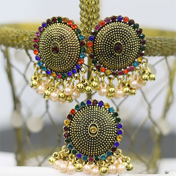  Multicolour Round Shape Crystal Earrings Set For Women & Girls