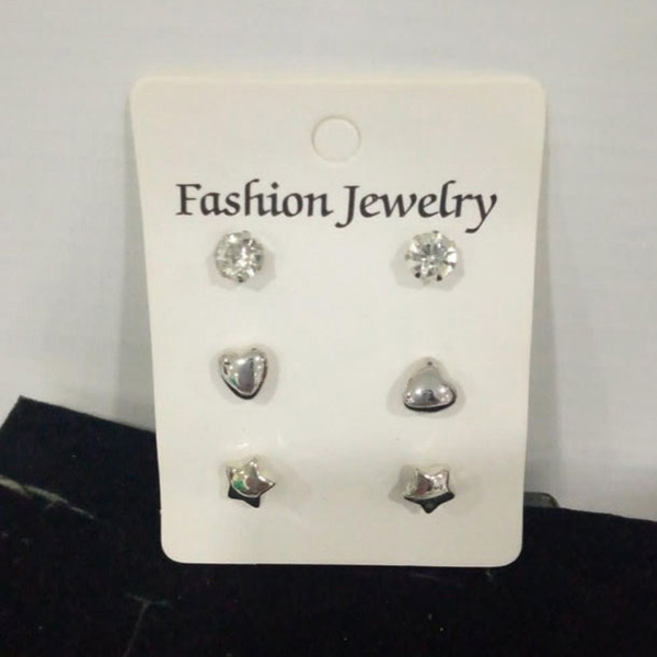 New Design Silver Heart Stud Charm Earrings Set For Girls