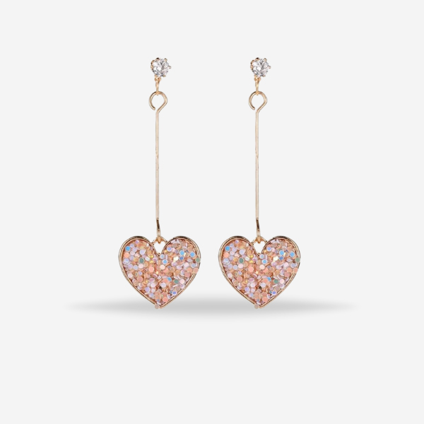 New Fashion Long Drop Shining Pink Heart Ear Jewelry For Girls