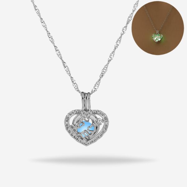 New Love Heart Luminous Aqua Stone Glow in the Dark Pendant Necklace For Girls