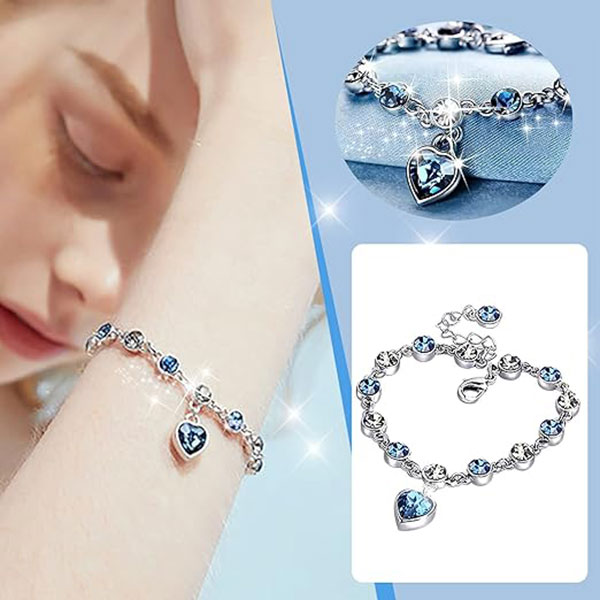 New Shiny Blue Crystal Ocean Heart Pendant Bracelets For Girls & Women