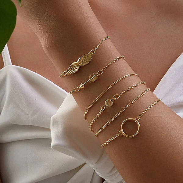 New Style 6-Piece Simple Golden Chain Bangle Bracelet Set for Women And Girls