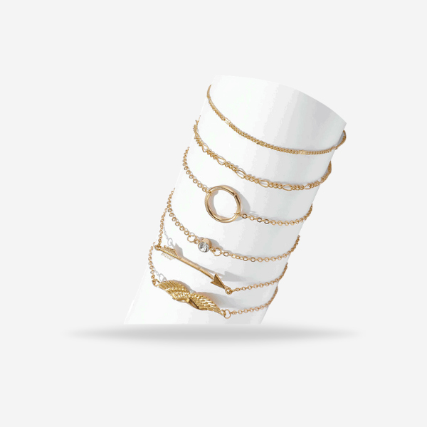 New Style 6Pcs Simple Bangle Golden Chain Bracelet Set for Women