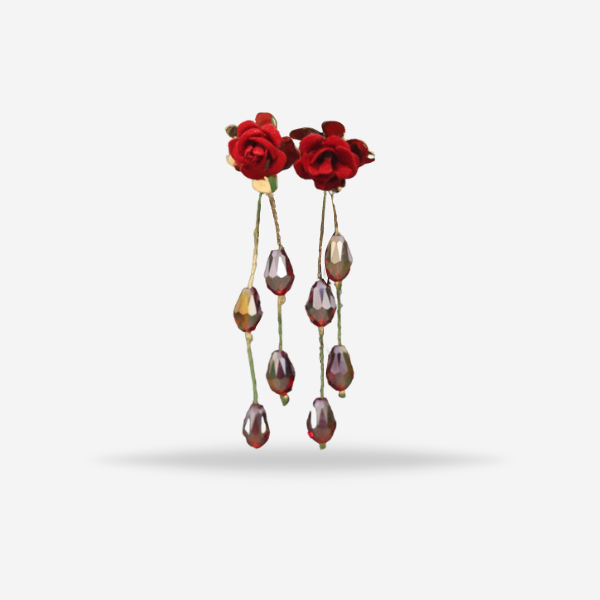 New Style Gleaming Red Rose Crystal Tail Long Earrings For Girl's Fashion