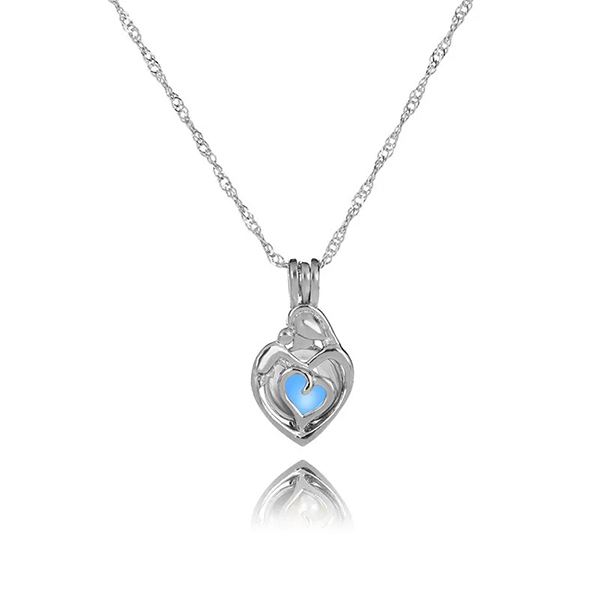 Luminous Love Heart Stone Cage Pendant Glow In The Dark Openwork Necklaces For Women & Girls Jewelry