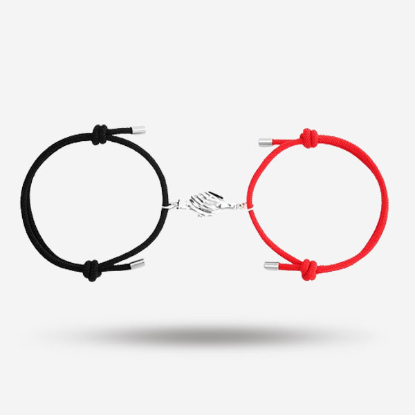 Red & Black Adjustable Rope Magnetic Hands Romantic Couple Bracelets For Unisex