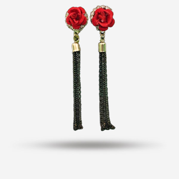 Red Rose Long Tail Earrings