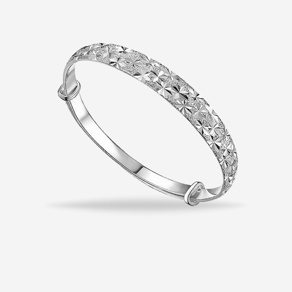 Romantic Star Carved Cuff Adjustable Silver Bangle For Girls