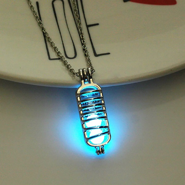Silver Column Cage Glowing Pendant Necklace with Luminous Beads For Unisex