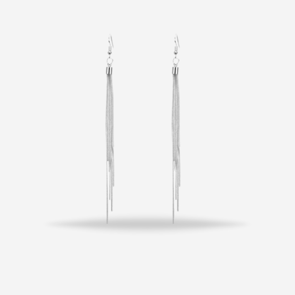 Silver Crystal Long Tassel Elegant Earrings For Girls, Women's Earring Jewelry
