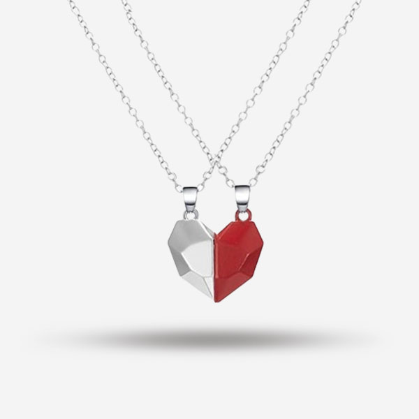  Silver & Red Magnetic Heart Pendant For Lovers-Uniting Hearts Magnetically