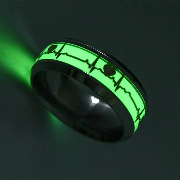 Size 10 Stainless Steel Luminous Finger Rings For Couples Glow In Dark Valentine'S Day Gift Love Ring Jewelry