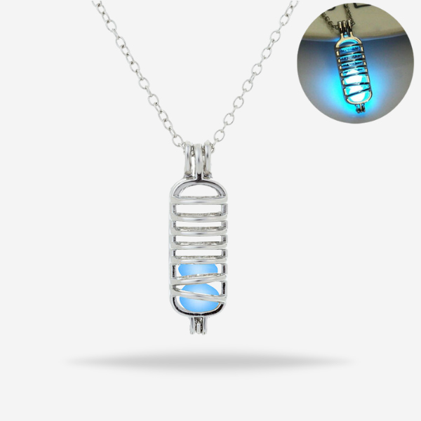 Silver Column Cage Glowing Pendant Necklace with Luminous Beads For Unisex