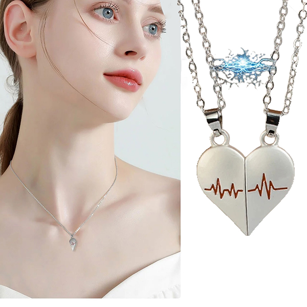 Two Souls One Heart Creative Magnetic Pendant Couple Heartbeat Necklace For Unisex