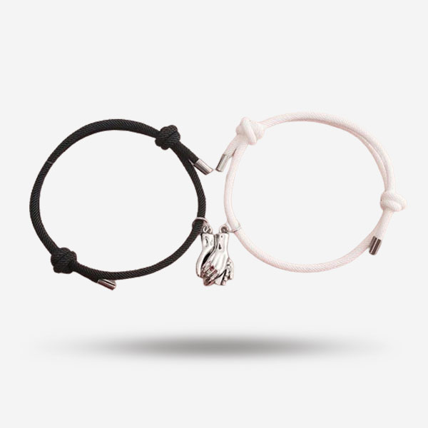 White & Black Adjustable Rope Romantic Hands Magnetic Paired Bracelet For Unisex