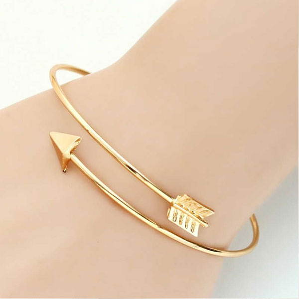 Women's Open Cuff Adjustable Gold Arrow Bracelet For Girls